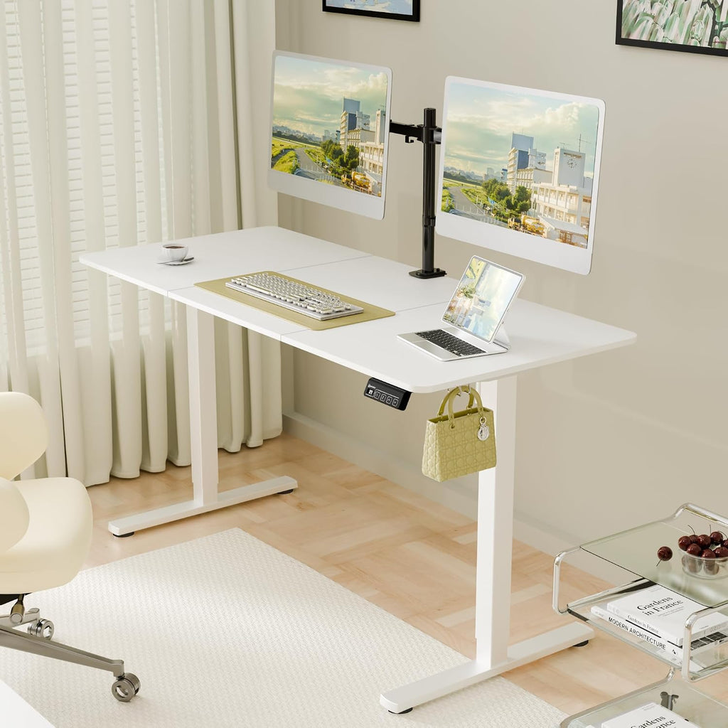 Standing Desk, Height Adjustable Sit-Stand Office, White | Electric Adjustable Standing Desk, Sit to Stand Computer Office Desk with Splice Board, Memory Preset, Lifts