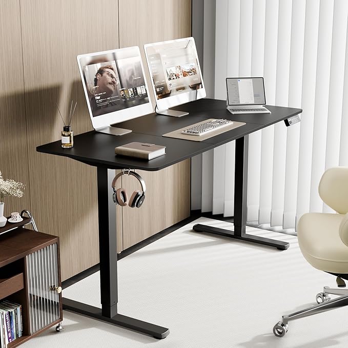 Standing Desk, Height Adjustable Sit-Stand Office, White | Electric Adjustable Standing Desk, Sit to Stand Computer Office Desk with Splice Board, Memory Preset, Lifts