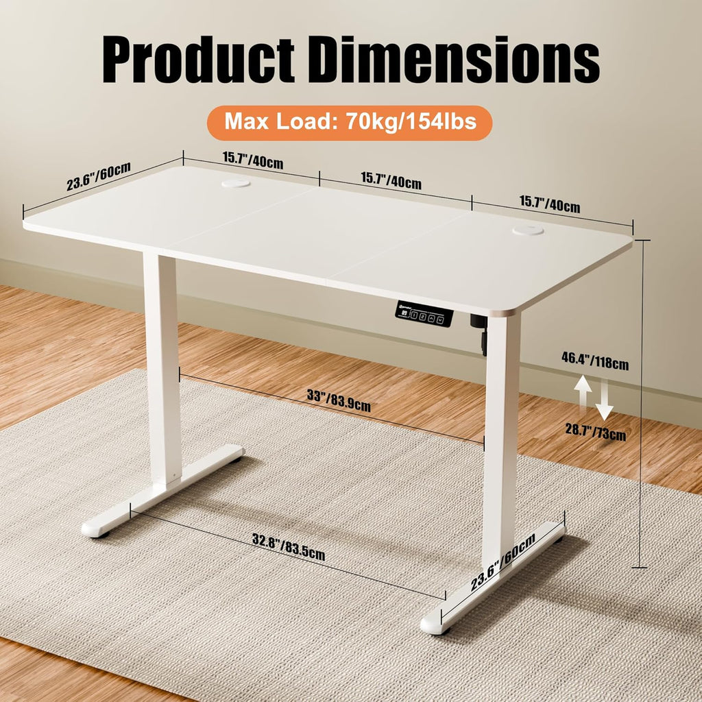 Standing Desk, Height Adjustable Sit-Stand Office, White | Electric Adjustable Standing Desk, Sit to Stand Computer Office Desk with Splice Board, Memory Preset, Lifts