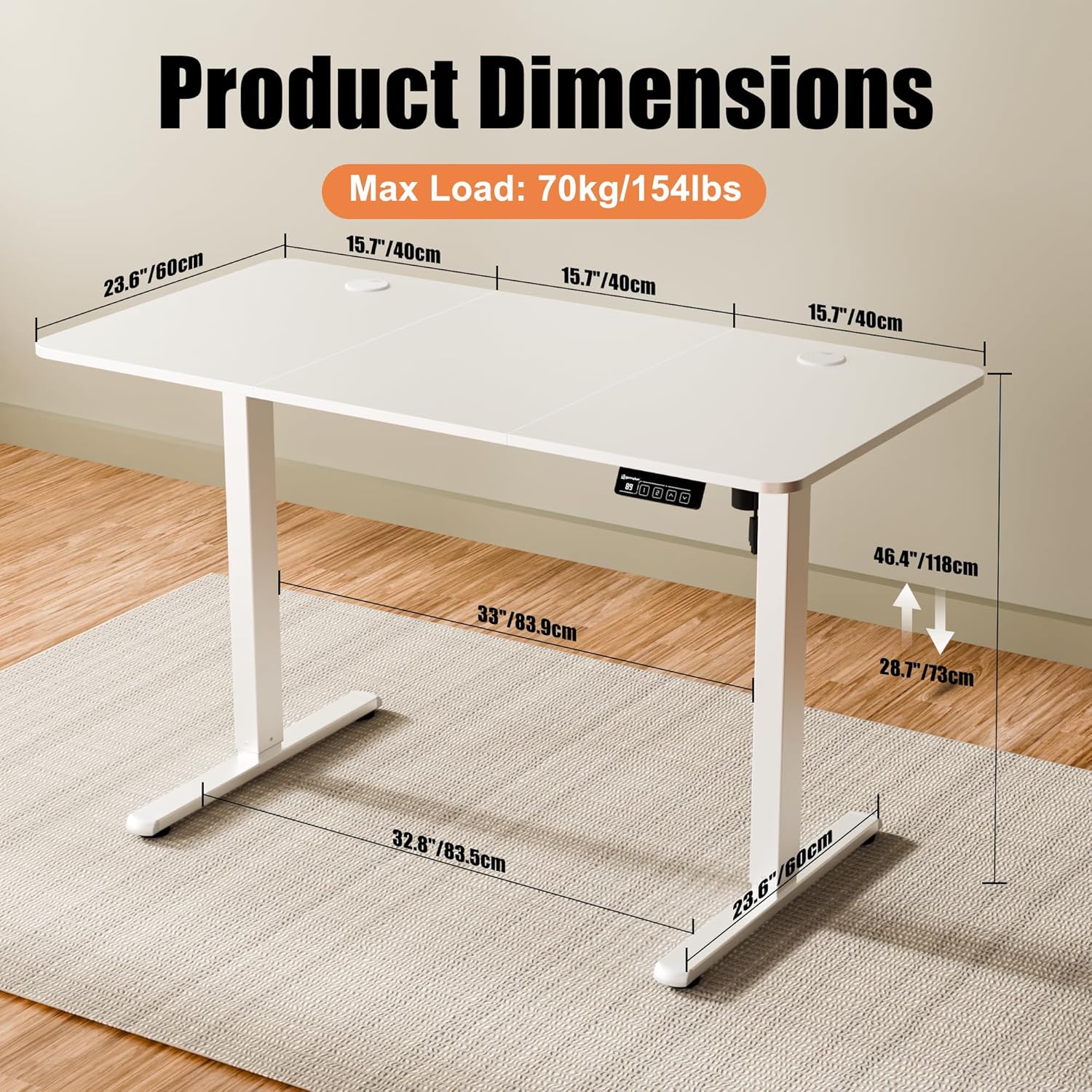Standing Desk, Height Adjustable Sit-Stand Office, White | Electric Adjustable Standing Desk, Sit to Stand Computer Office Desk with Splice Board, Memory Preset, Lifts