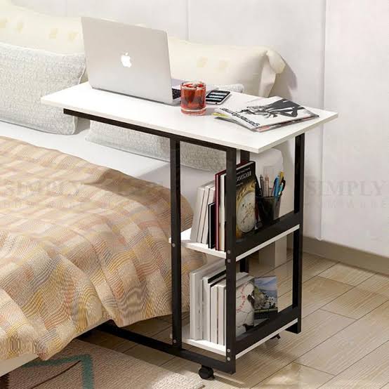 Bedside Laptop Table with Wheels & Bookshelf