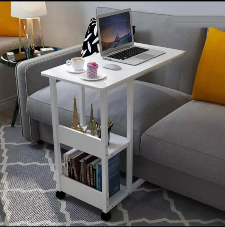 Bedside Laptop Table with Wheels & Bookshelf