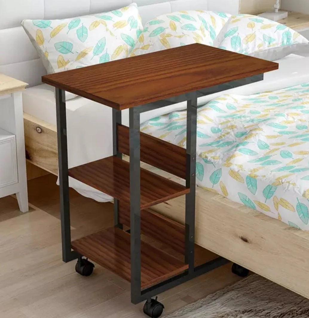 Bedside Laptop Table with Wheels & Bookshelf