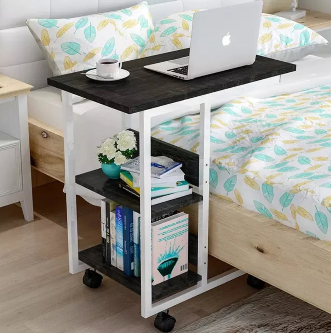 Bedside Laptop Table with Wheels & Bookshelf
