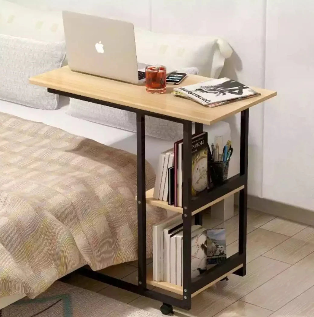 Bedside Laptop Table with Wheels & Bookshelf