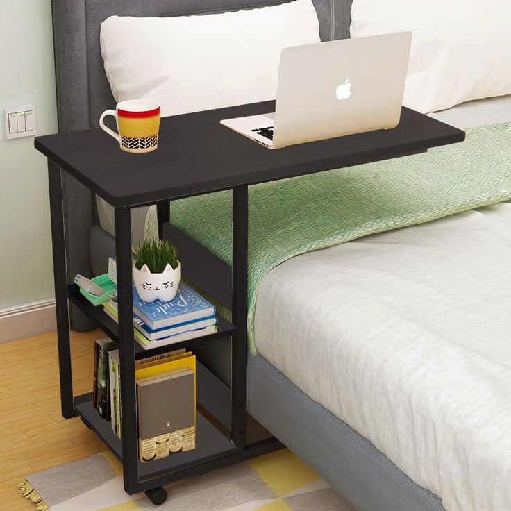 Bedside Laptop Table with Wheels & Bookshelf