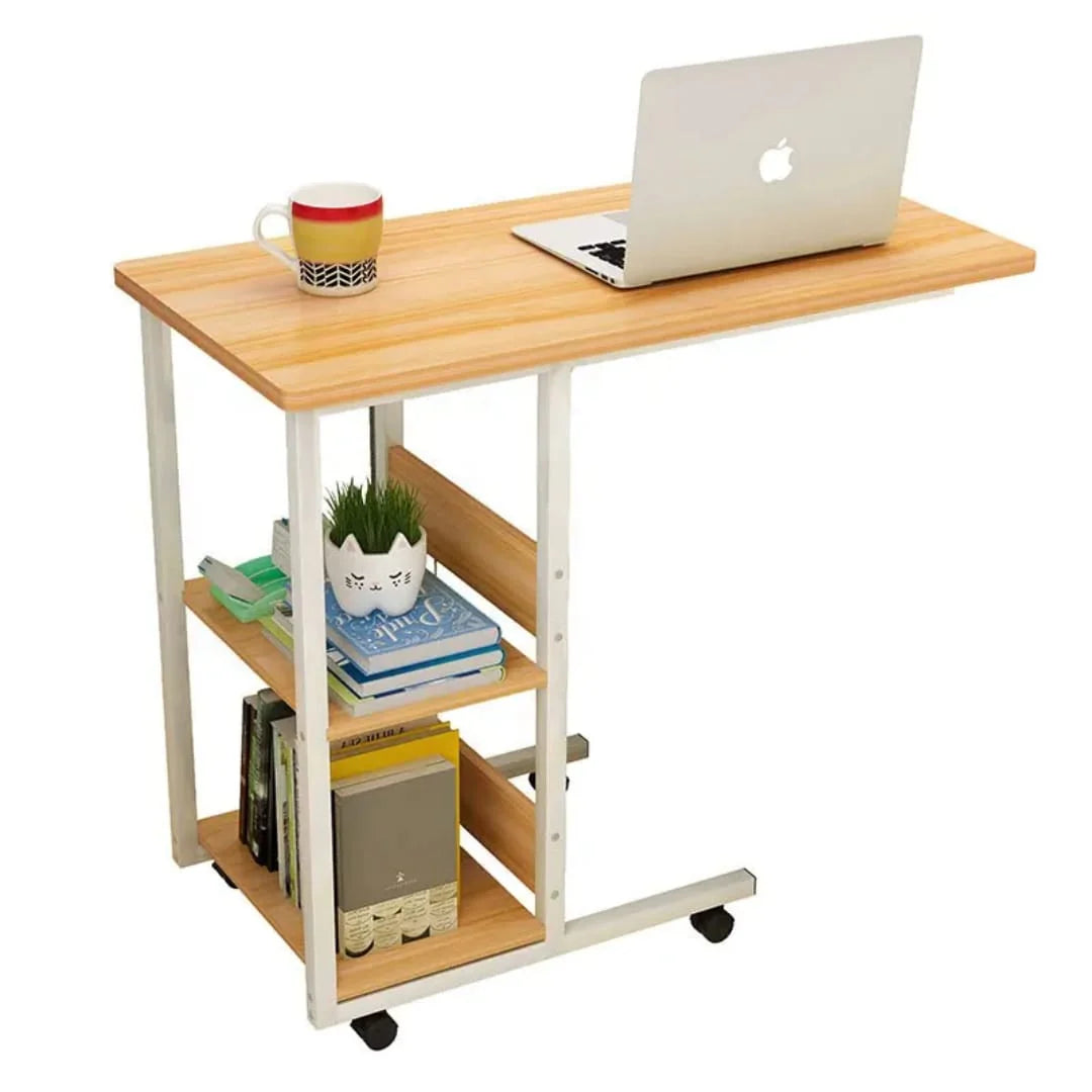 Bedside Laptop Table with Wheels & Bookshelf