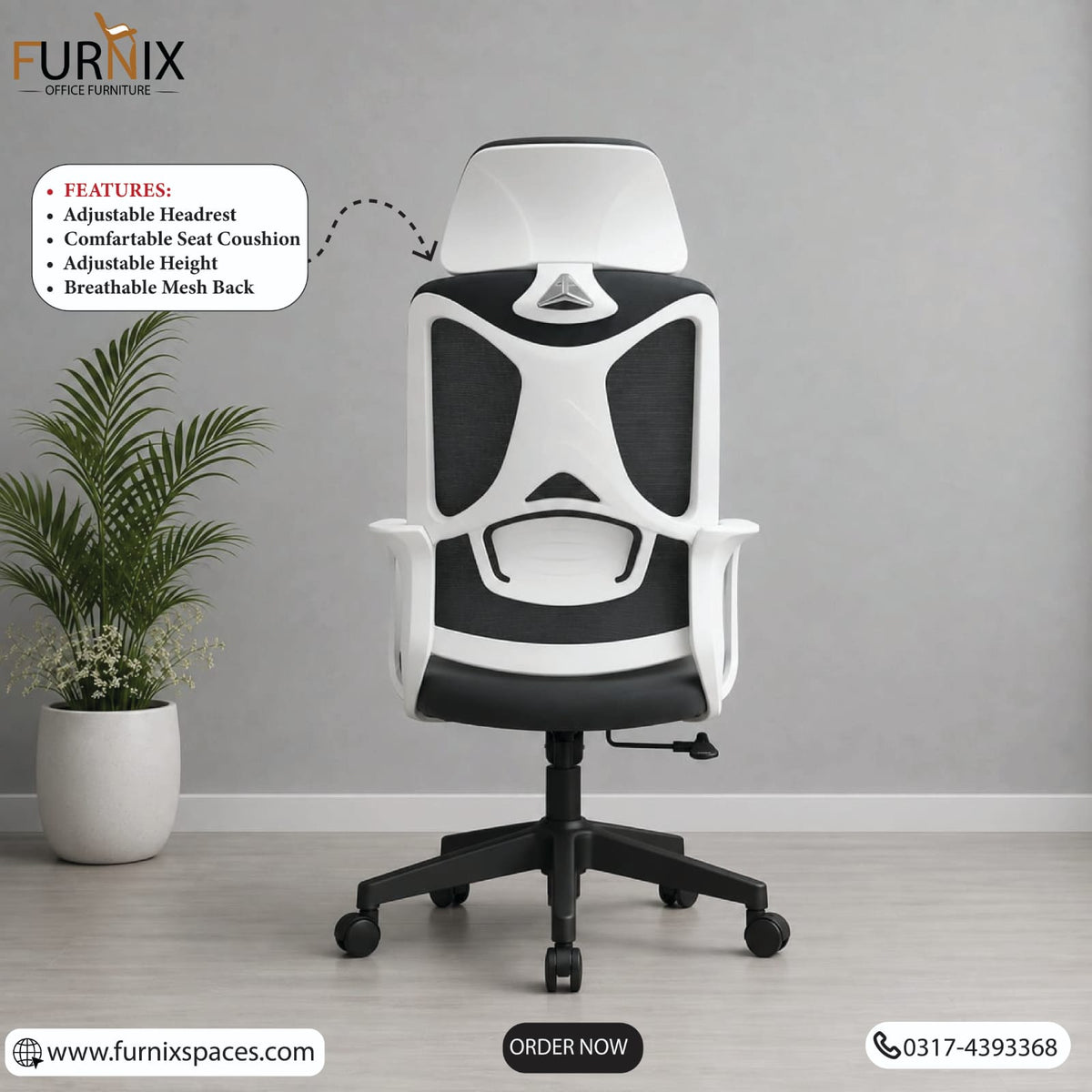 M12 Mesh Office Chair – Adjustable Headrest & Height